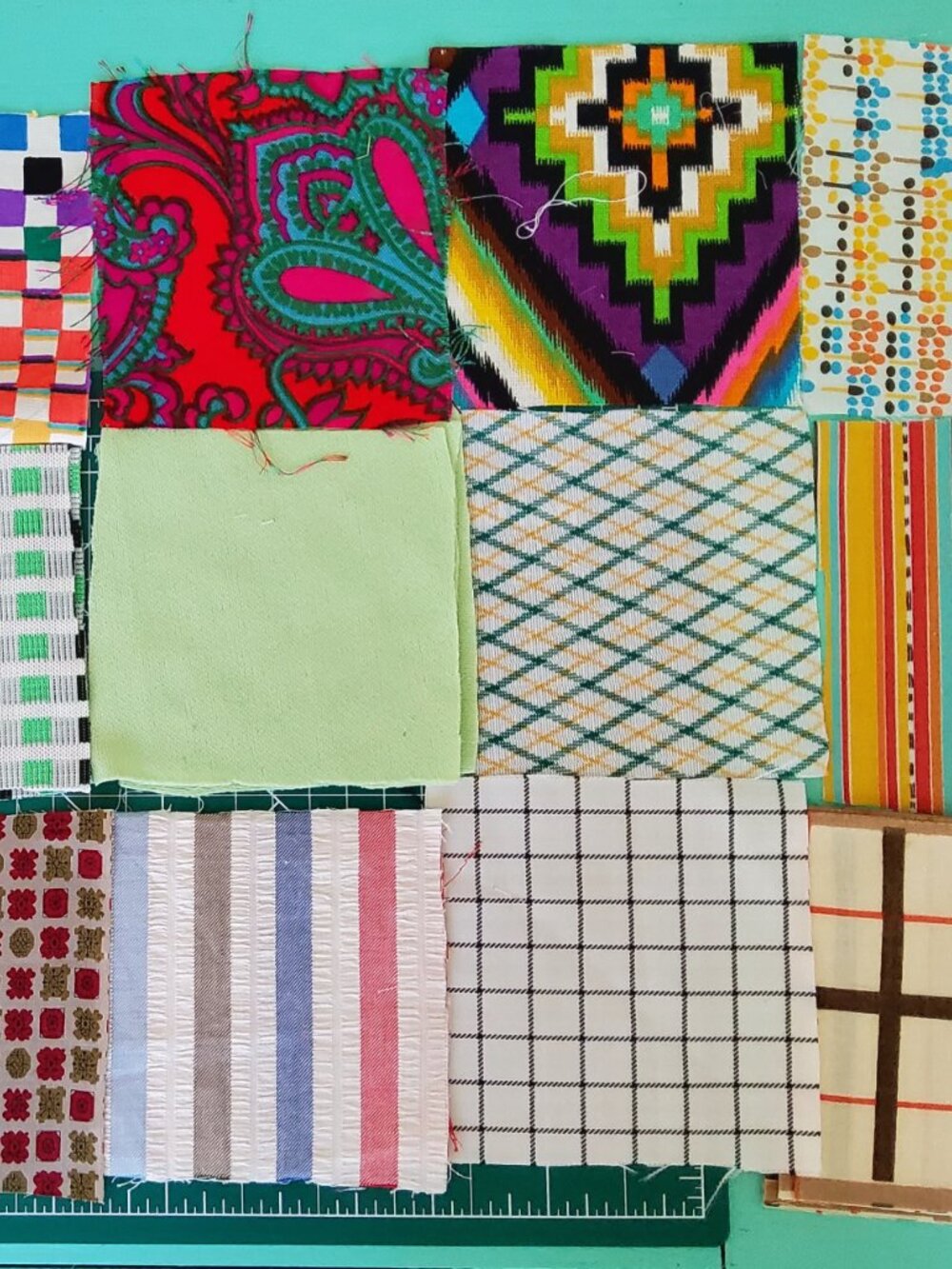 Assorted Antique Fabric Squares PrintsBundle, Quilting Charm Pack, Geometric Lot